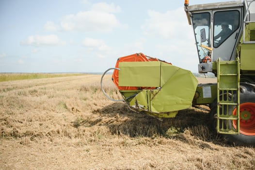Combine harvester harvests ripe wheat. agriculture photo