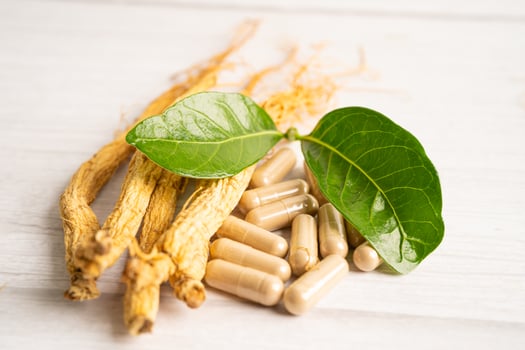 Ginseng, dried vegetable herb. Healthy food famous export food in Korea country. photo