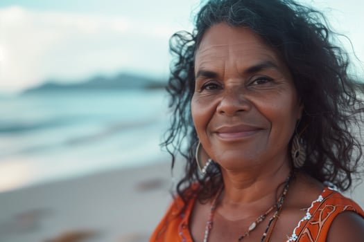 Smiling Woman Enjoying Beach Sunset photo