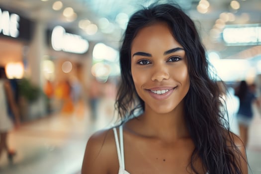 Young Woman Smiling In Shopping Mall photo