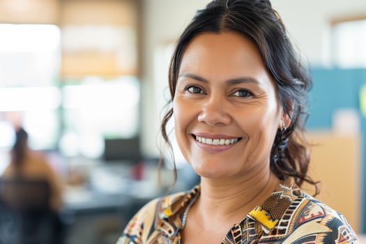 Smiling Woman In Bright Office Environment photo