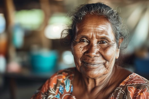 Elderly Woman Smiling In Vibrant Setting photo