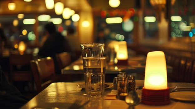 The unsharp dreamy background of a latenight diner beckons with the warm savory aromas of comfort food and the sound of chatter from customers enjoying their meals. photo
