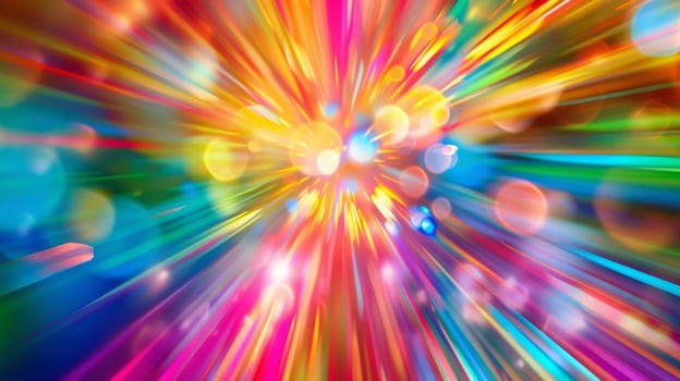 Defocused rays of vibrant colors blend together in a dazzling display evoking a sense of distortion and wonder. photo