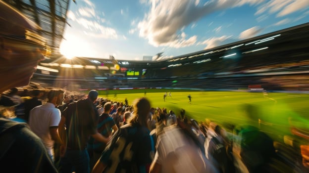 Softly blurred spectators united in their love for the sport visibly drawn in by the infectious energy brewing on the field. photo