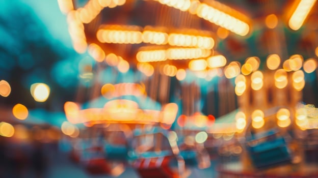 A blurred carnival scene with bright lights and spinning rides serves as the perfect setting for a day filled with family bonding and excitement. photo