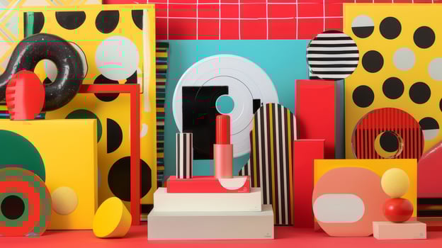 A pop artinspired take on a vinyl cover with bold graphic shapes and bright primary colors creating a playful and eyecatching display photo