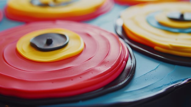 Dig into this cleverly designed cake featuring layers of icing and fondant that mimic the look of a vinyl record photo