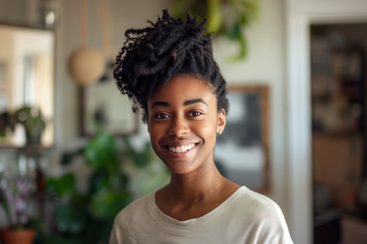 Smiling Individual In Cozy Home Setting photo