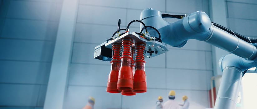 Robot arm Automation technology. Tools for saving energy effort and making the work of engineers more convenient in modern factories. Automation factory tech concept with robotic arms lifting goods. photo