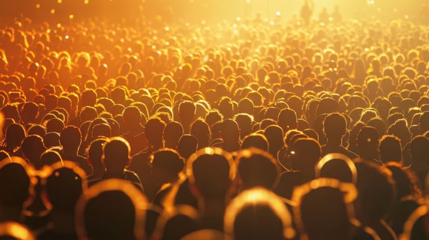 A large crowd of people at a concert, illuminated by stage lights photo