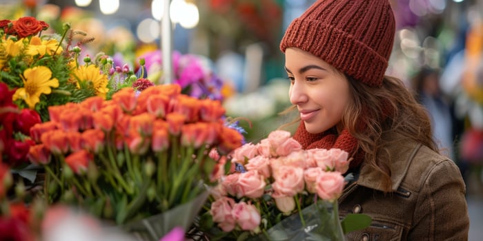 Woman Standing Near Bunch of Flowers photo