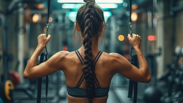 Woman Standing in Gym With Back to Camera photo