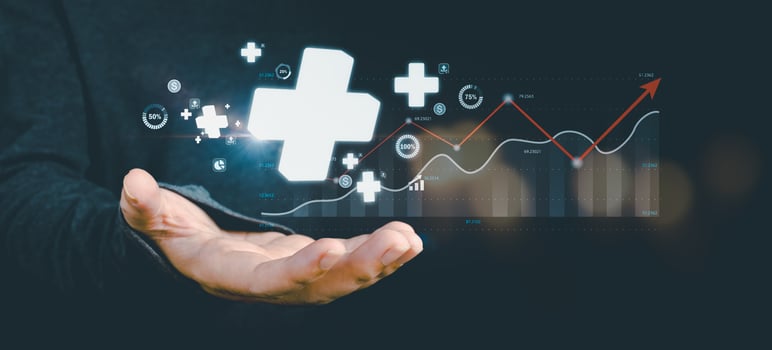 plus sign icon floating in the air on hand It symbolizes the introduction of positive elements such as personal development, social profit, health insurance and a growth mindset. photo