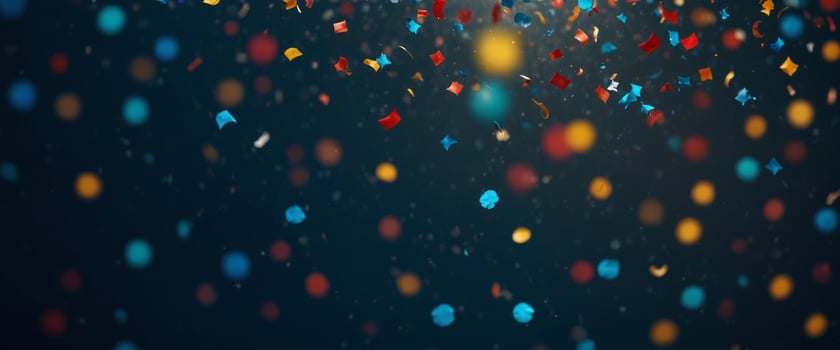 Abstract blue background with colorful confetti for a festive holiday atmosphere. photo