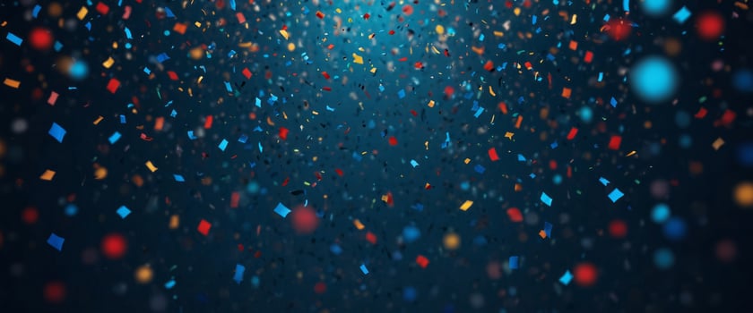 Abstract blue background with colorful confetti for a festive holiday atmosphere. photo