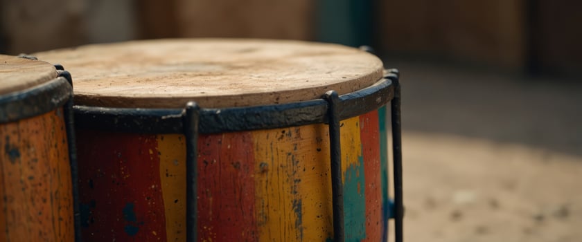 African traditional colorful wooden drum. photo
