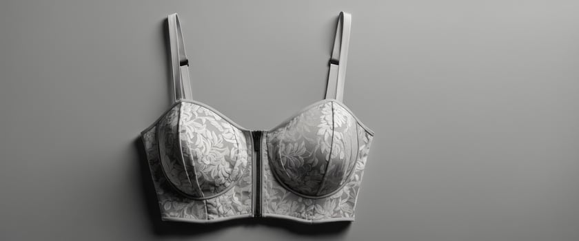 Bustier top technical fashion illustration with cropped length, molded cups, spaghetti straps Flat bra swimwear lingerie template front, back, white, grey color. photo