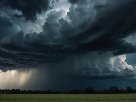 Dramatic sky with heavy dark clouds creates a moody ambiance hinting at an incoming storm. photo