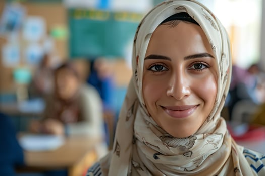 Happy Person Wearing Stylish Headscarf photo