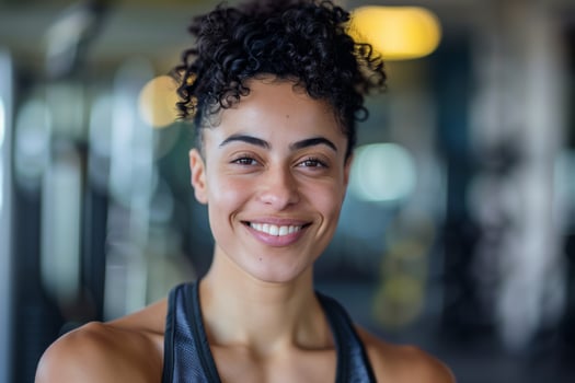 Smiling Person With Curly Hair At Gym photo