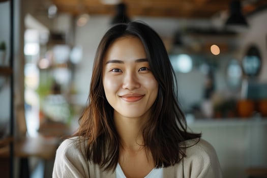 Young Asian Woman Smiling Indoors photo