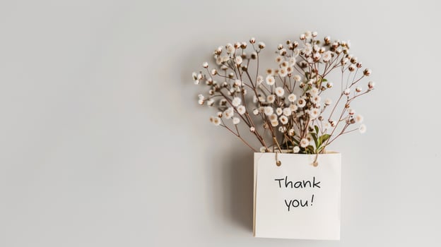 Envelope with flowers and a Thank You message on neutral background photo