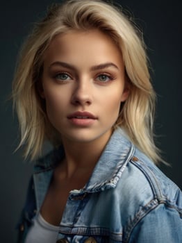 Young woman wearing a white t-shirt and denim Jacket photo