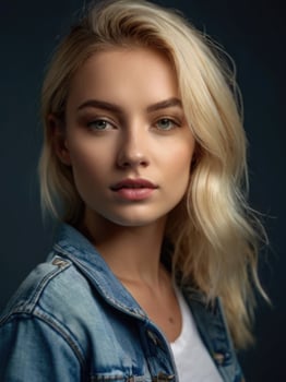 Young woman wearing a white t-shirt and denim Jacket photo