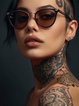 a woman with tattoos and sunglasses photo