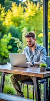 Focused Man Working from Home Office photo