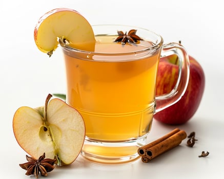 a glass of apple cider with cinnamon and star anise photo