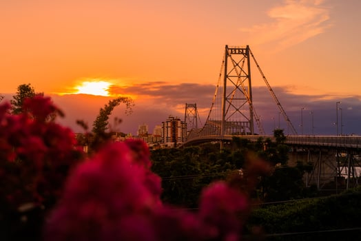 Hercilio luz cable stayed bridge with sunset tones in Florianopolis, Santa Catarina photo
