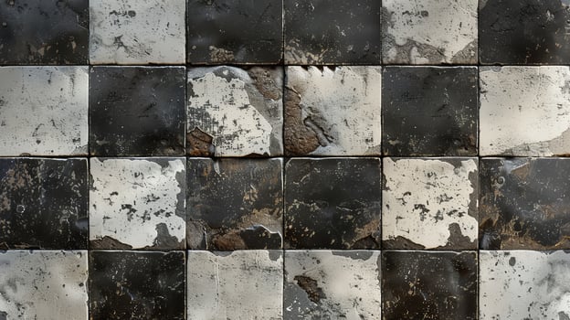The image is of a black and white checkered wall with a lot of dirt and grime photo