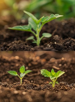 Closeup green seedling sprouting from the earth, symbolizing growth and organic agriculture, emphasizing eco friendly and healthy food practices. photo