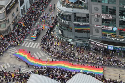 Toronto, Canada - June 25, 2017 - Aerial View of Pride Parade at Yonge-Dundas Square photo