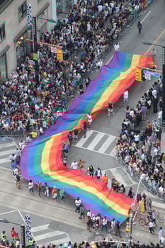 Toronto, Canada - June 25, 2017 - Aerial View of Pride Parade at Yonge-Dundas Square photo