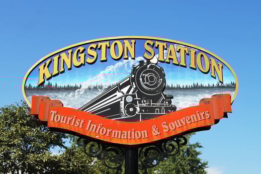 Kingston, Canada - August 13, 2017 - Close up Tourist Information and Souvenirs signpost photo
