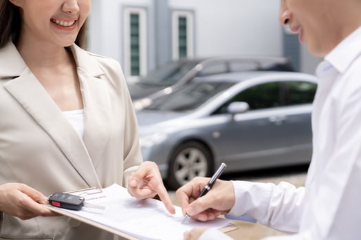 lease, rental car, sell, buy. Dealership send contract and car keys to new owner to sign. Sales, loan credit financial, rent vehicle, insurance, renting, Seller, dealer, installment, car care business photo