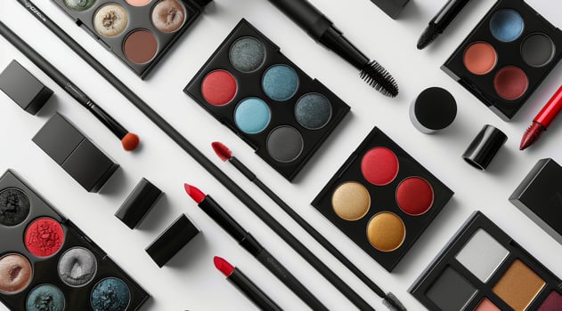 Assortment of Black Compact Makeup Products Arranged on a White Surface photo