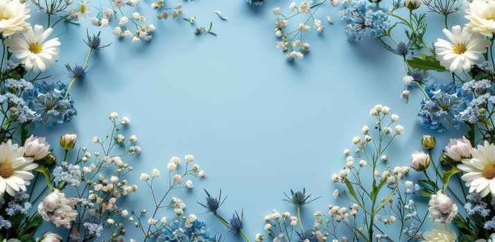 Blue and White Paper Flowers on a Light Blue Background photo