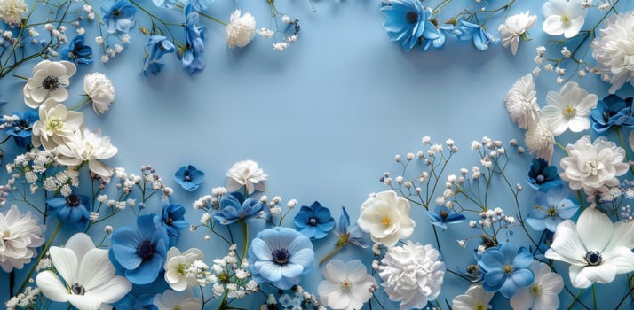 Blue and White Paper Flowers on a Light Blue Background photo