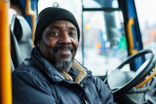 A friendly bus driver at work. AI generate photo
