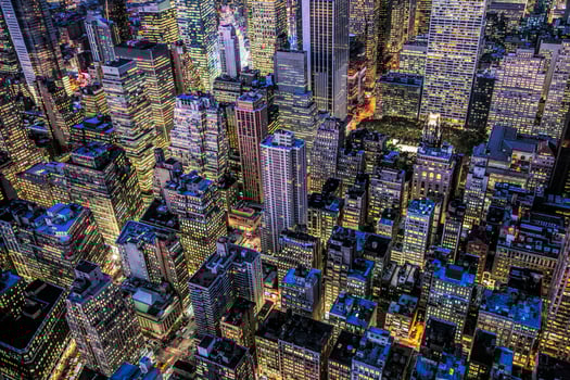 Northward view of midtown New York City at night from the top of the Empire State Building, USA photo