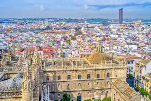 Westward view of the city of Seville from the Giralda tower, Spain. photo