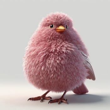A pink fluffy bird with orange beak photo