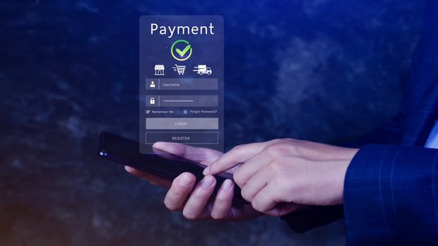 Using smartphone to online payment, banking and online shopping, financial transaction, Digital online payment concept, payment transfer. photo