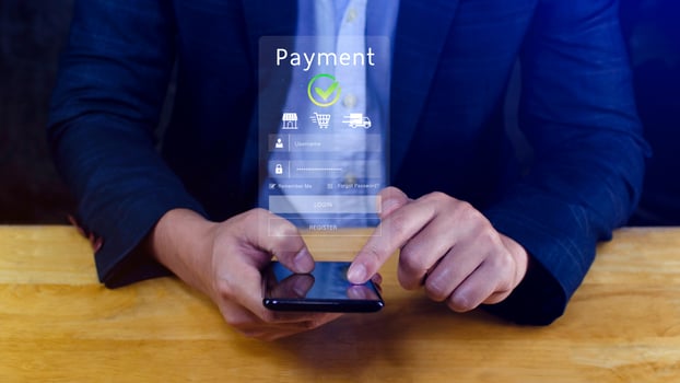 Using smartphone to online payment, banking and online shopping, financial transaction, Digital online payment concept, payment transfer. photo