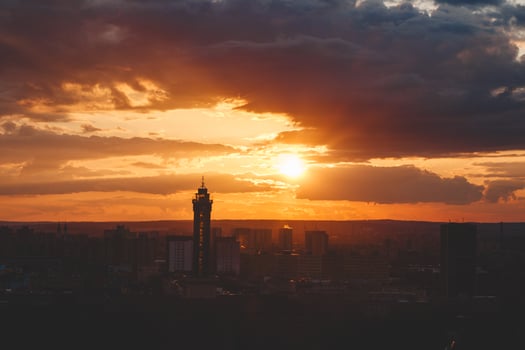 Bloody sunset over the industrial city of Ostrava and its centre in the east of the Czech Republic. Sunset over the city photo