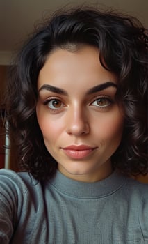 Curly Hair Woman Beautiful Selfie and fair skin photo